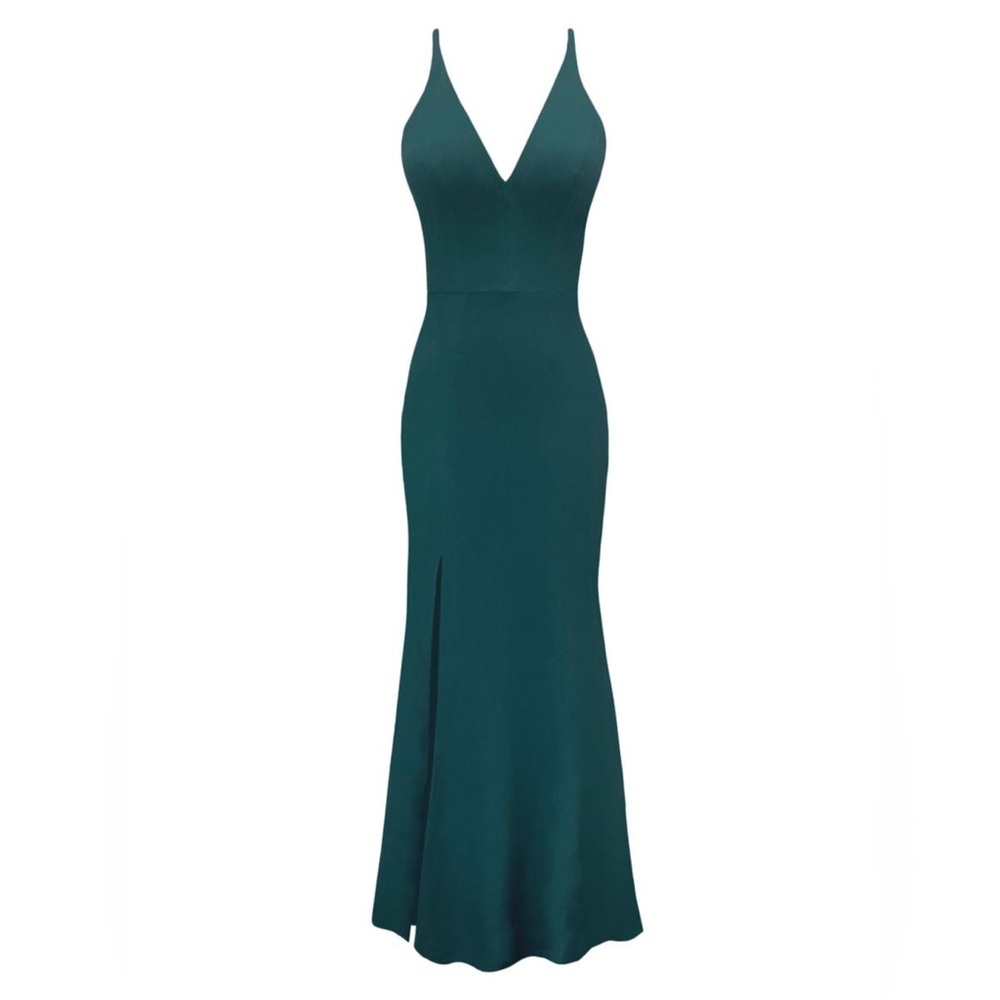 PRETTYLITTLETHING V-Neck Spaghetti Strap Side Slit Bodycon Dress Green, 2